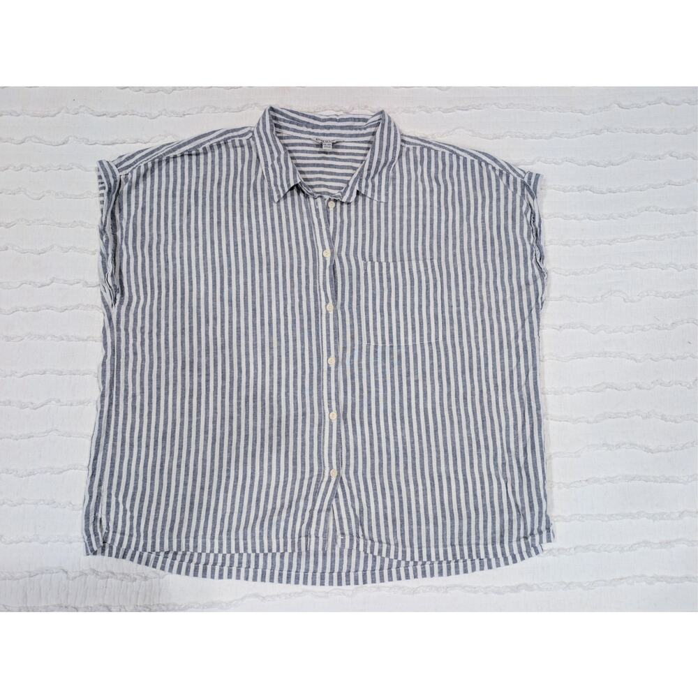ORVIS Blue Stripe S/S Linen Blend Button Up Collared Shirt Size XXL